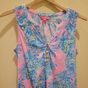 EUC Lilly Pulitzer Essie tank top pink pineapple print womens size med